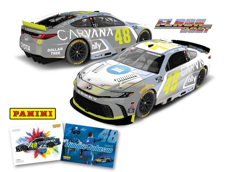 Autographed JIMMIE JOHNSON 2027 CARVANA/LOWE'S PANINI EDITION FLASHCOAT SILVER 1:24 ARC DIECAST