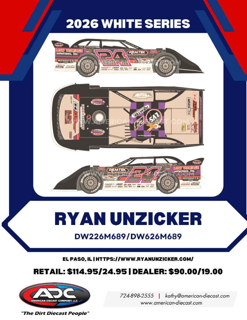 RYAN UNZICKER 2026 REMTEK ENTERPRISES 1:24 WHITE SERIES DIECAST