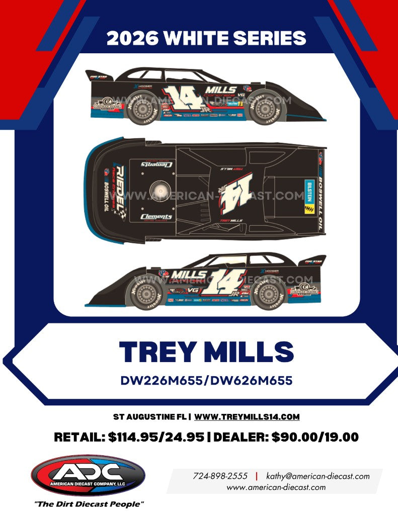 TREY MILLS 2026 MILLS CONCRETE 1:64 WHITE SERIES DIECAST