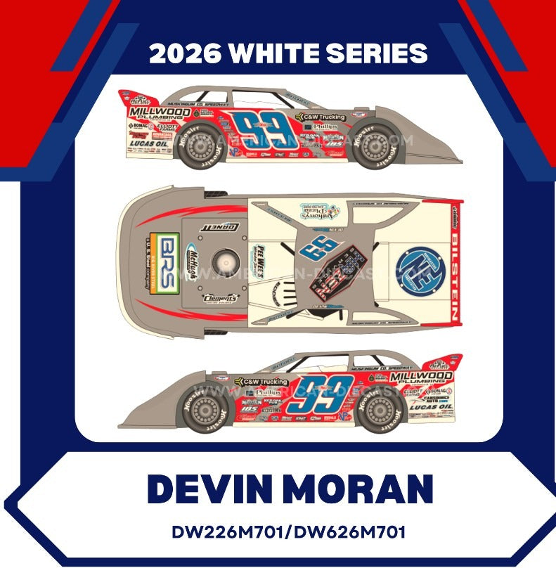 DEVIN MORAN 2026 MILLWOOD PLUMBING 1:24 WHITE SERIES DIECAST