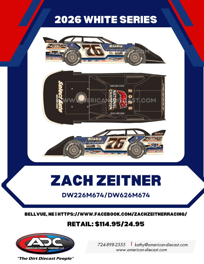 ZACH ZEITNER 2026 ZEITNER & SONS 1:24 WHITE SERIES DIECAST